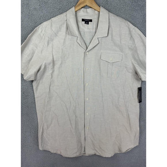 Structure Shirt Mens 2XL Caribbean Sand Linen Blend Modern Fit Short Sleeve New - Picture 1 of 10